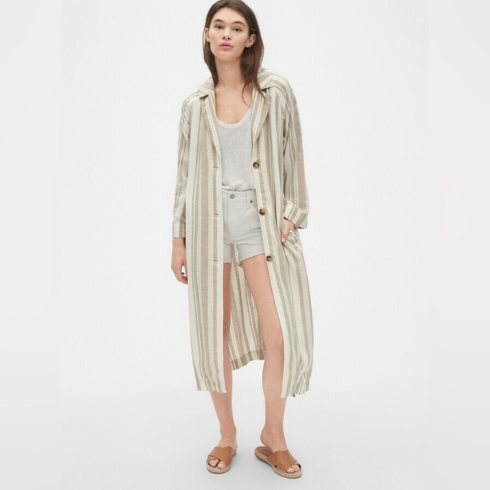 NWT GAP Longline Topper Jacket Linen Blend Small Belt Not Included Natural